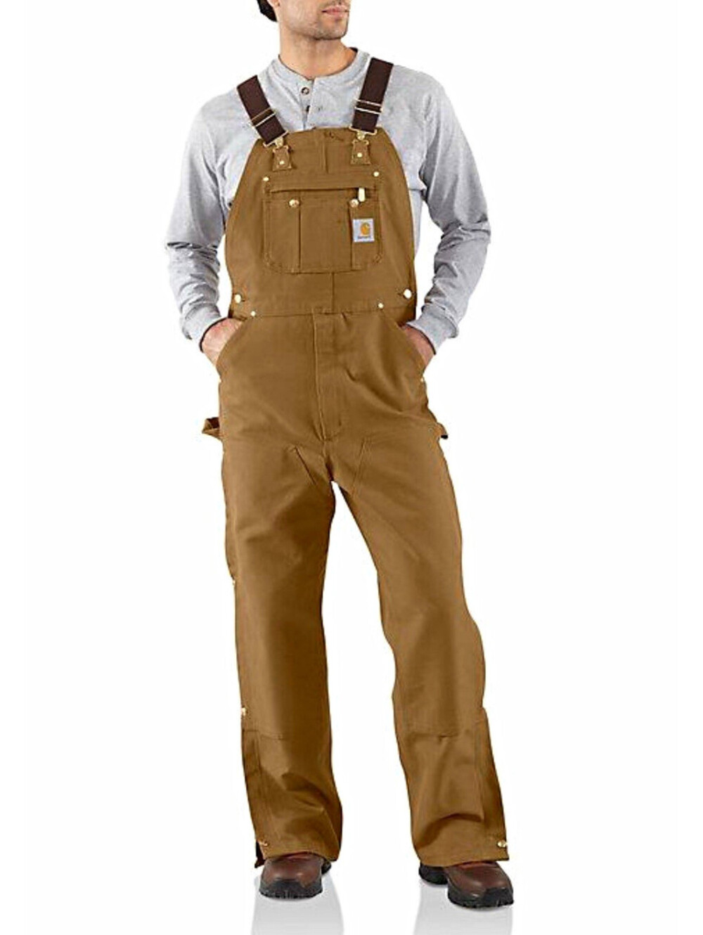 NWOT Carhartt R37-BRN Brown Cotton Canvas Bib Overalls Men’s 44x32 Loose Fit